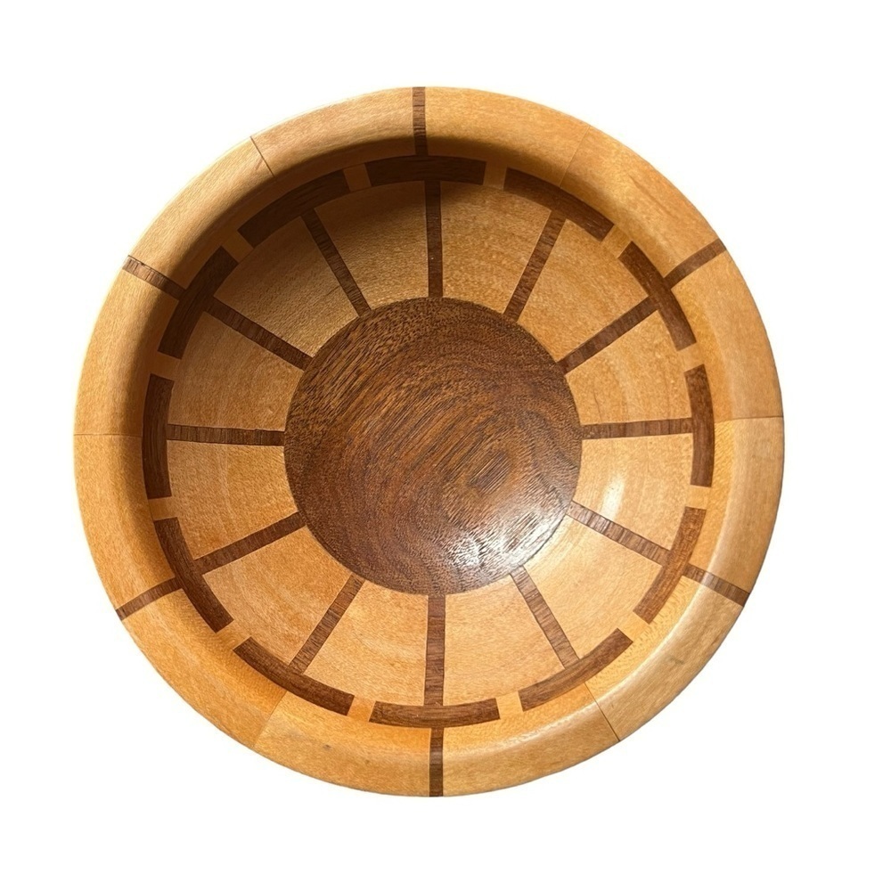Vintage Handmade Cottagecore Multi Wood Turned Art Bowl